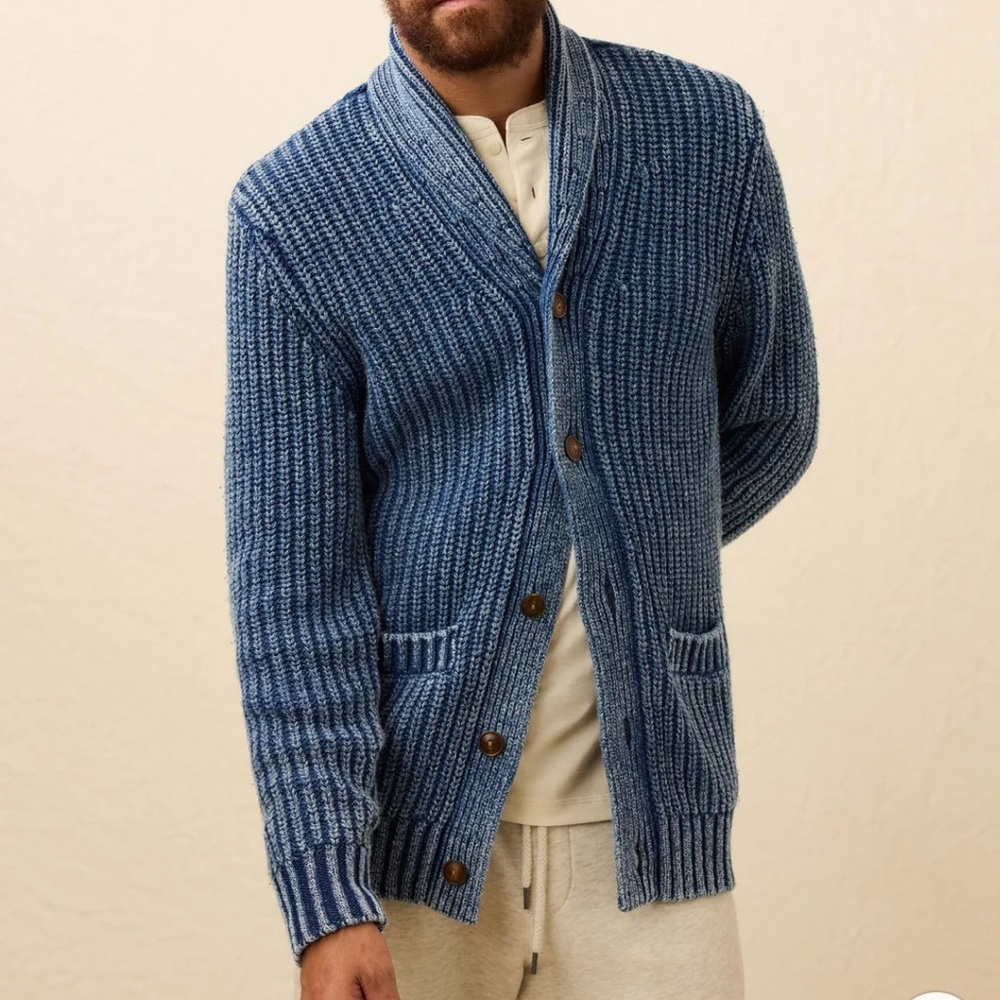 Faherty Chunky Indigo Cardigan Sweater Men's Medium